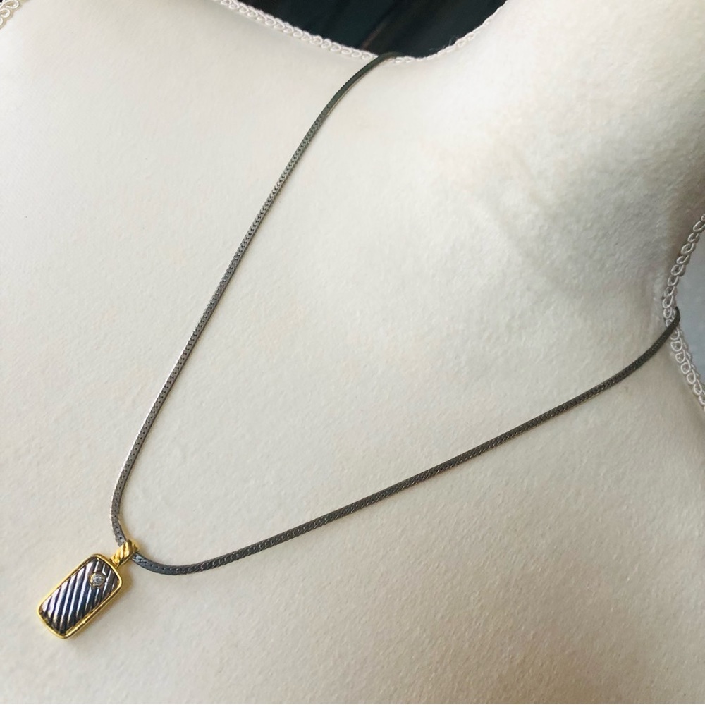Vintage gold and silver tone pendant on herringbone chain necklace